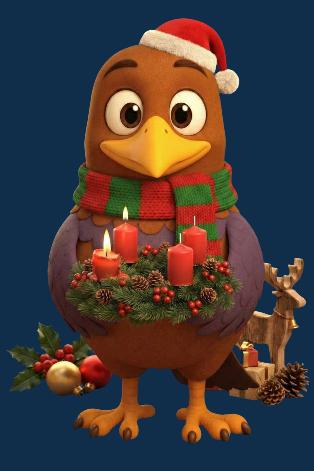 moortaube mit Adventskranz und zwei brennenden Kerzen