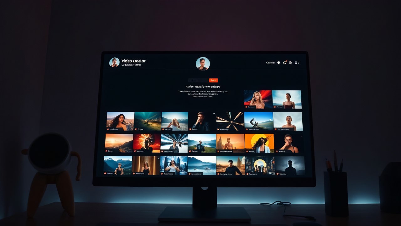 Profilseite eines Video-Creators, auf der man die aktuellsten Videos sehen kann, soll an YouTube erinnern, jedoch keine Marken oder spezifische Eigennamen verwenden, das Bild dient als Symbolbild eines YouTube-Kanals, es ist KI-generiert