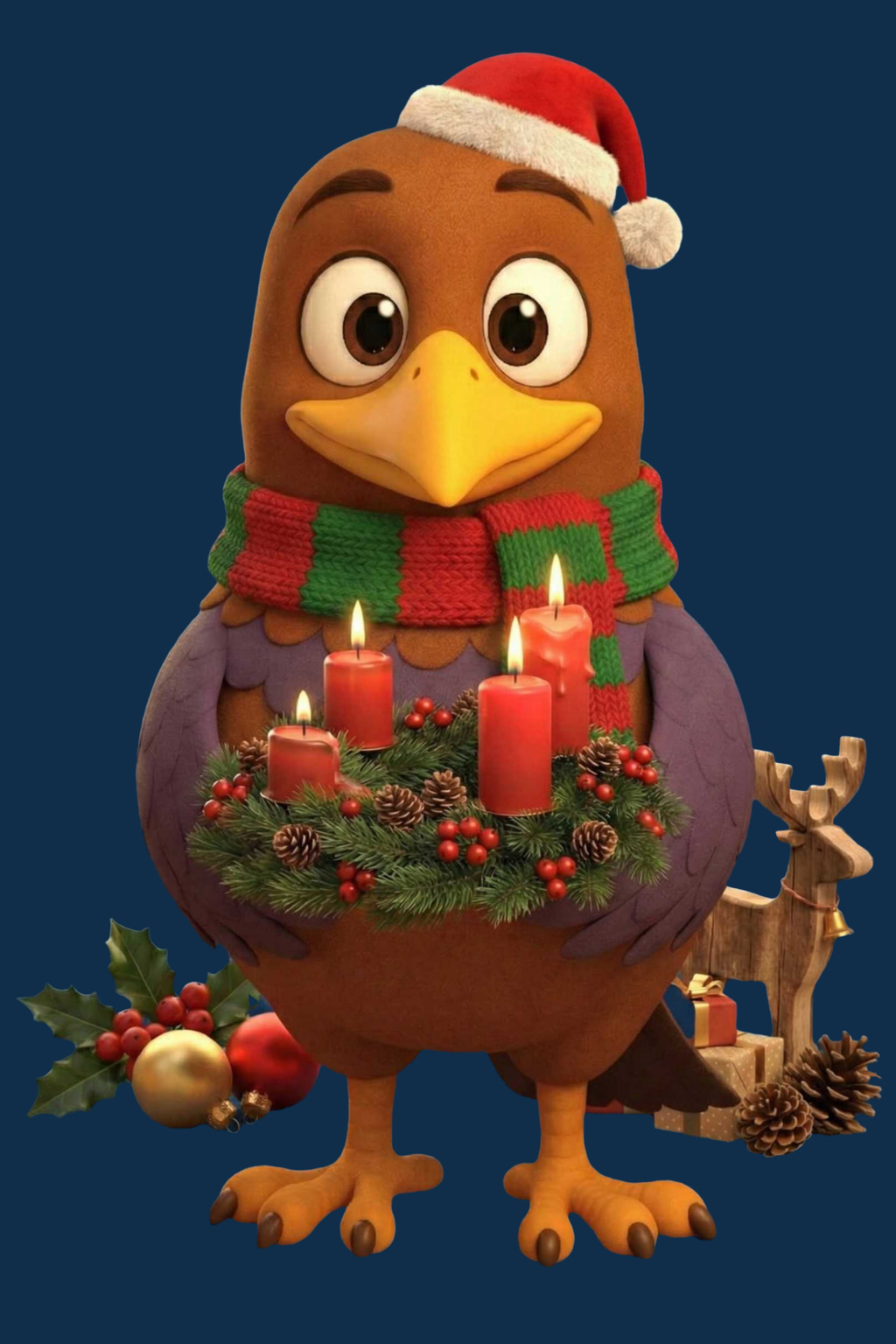 moortaube mit Adventskranz und vier brennenden Kerzen