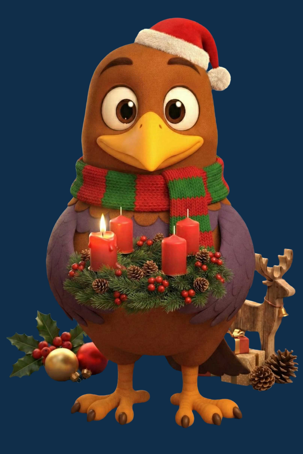 moortaube mit Adventskranz und einer brennenden Kerze