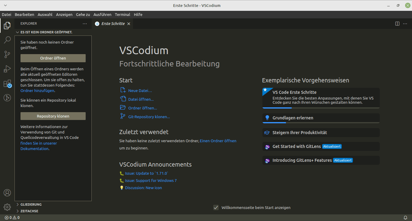 Bildschirmfoto eines VSCodium-Fensters