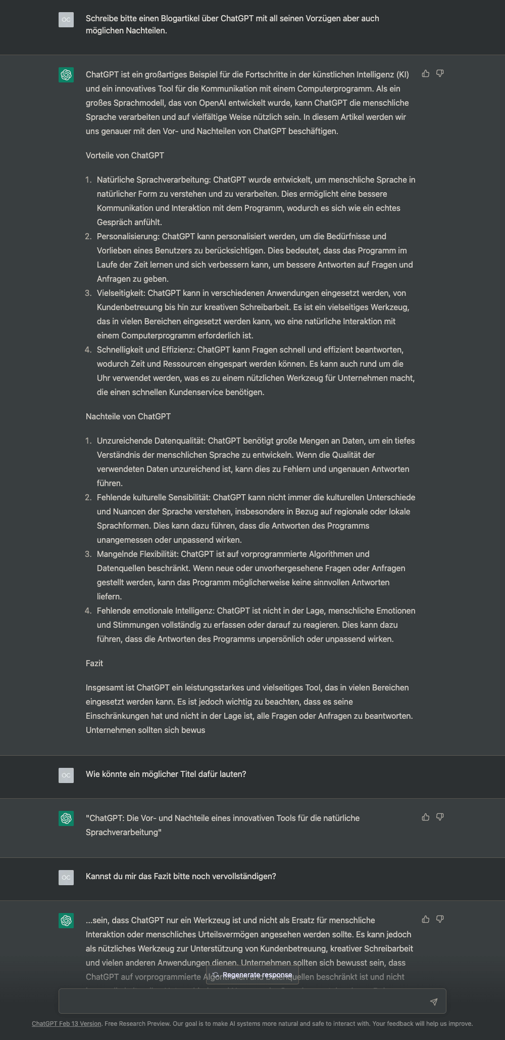 Bildschirmfoto ChatGPT im Browser